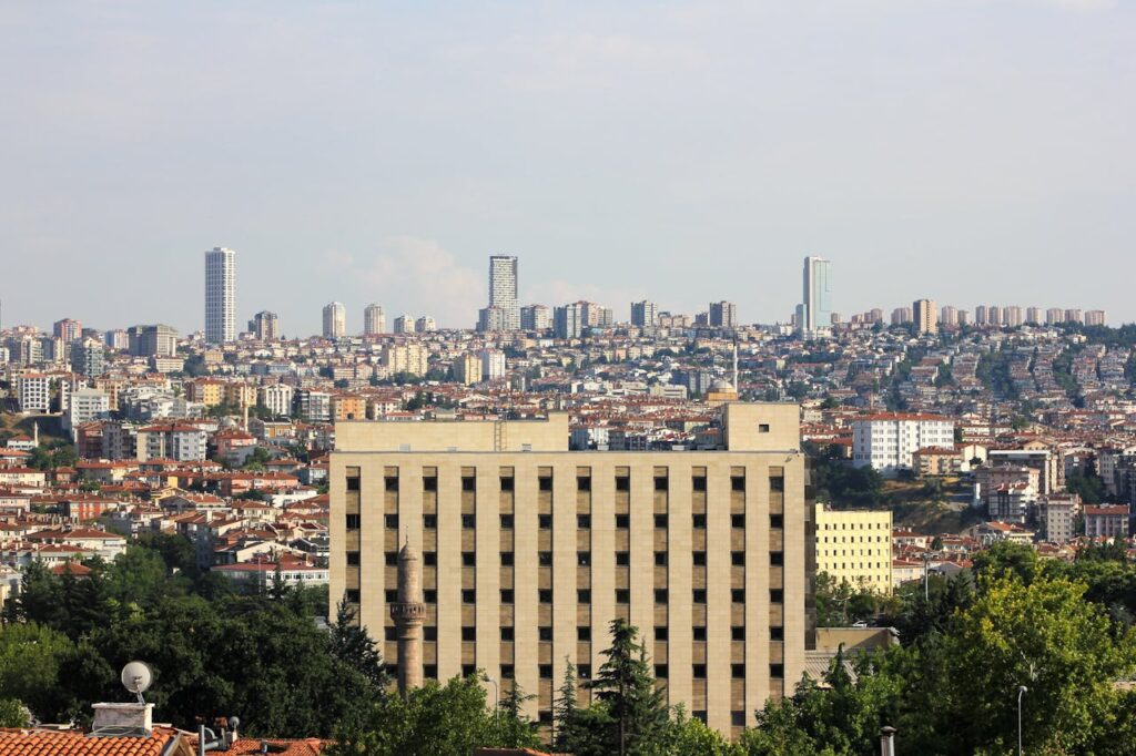 City view with blue sky